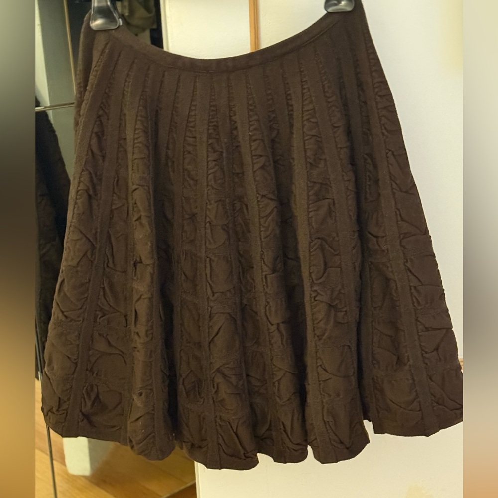 Authentic Alaia virgin wool knee-length elasticized waist skirt brown size42/L